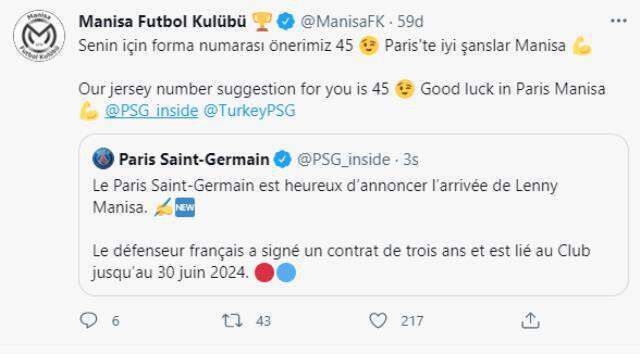 Fransız devi PSG'nin 17 yaşındaki Manisa'yı transfer etmesi, Manisa Futbol Kulübü'nü de heyecanlandırdı