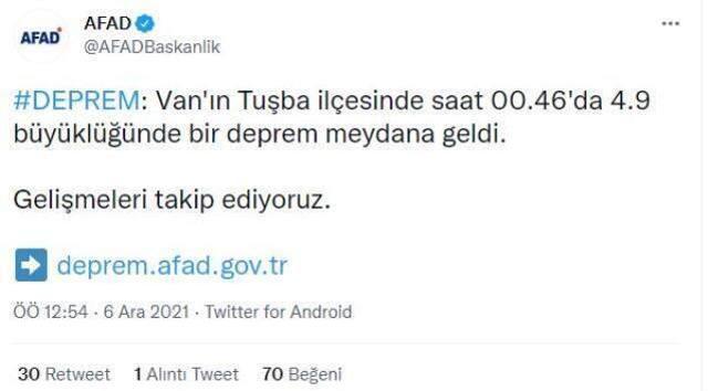 Son Dakika: Van'da 4.9 şiddetinde deprem meydana geldi