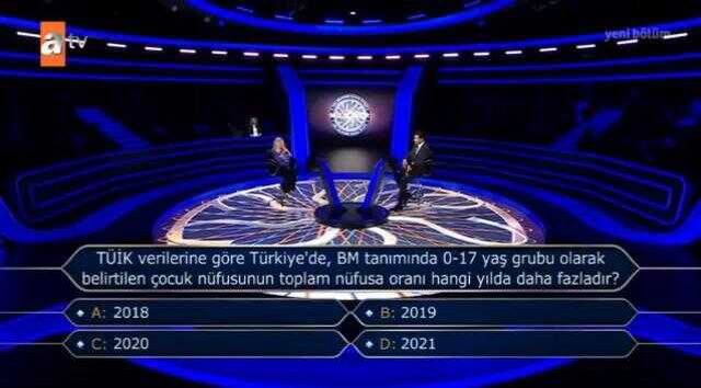 (TÜİK verilerine göre Türkiye'de, BM tanımında...) Kim Milyoner Olmak İster 8 Ocak Sorusu Cevabı Nedir? Kim Milyoner Olmak İster 50 Bin TLlik soru