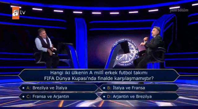 Hangi ülkenin futbol takımı FIFA Dünya Kupası'nda finalde karşılaşmamıştır? 6 Ekim Kim Milyoner Olmak İster soruları!