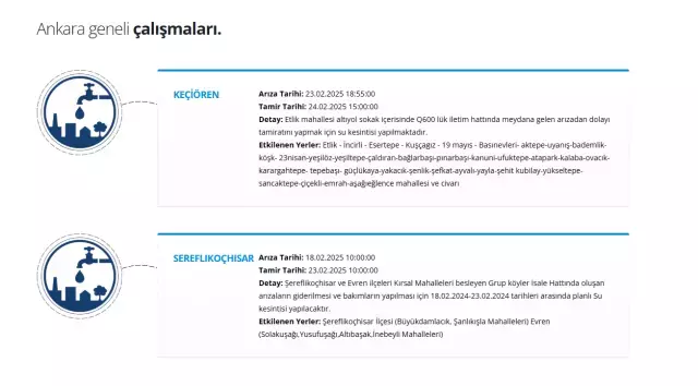 ASKİ SU KESİNTİSİ Ankara'da sular ne zaman gelecek? Ankara su kesintisi listesi!