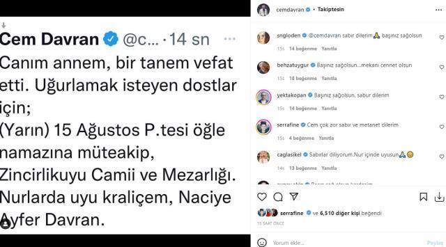 Oyuncu Cem Davran'ın annesi hayatını kaybetti