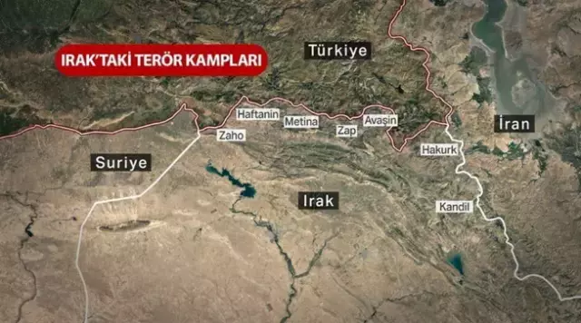 Zap ve Metina bölgesindeki kamp ve mağaraların bulunduğu arazi