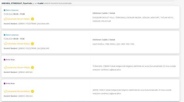 Ankara elektrik kesintisi! 15 AĞUSTOS GÜNCEL KESİNTİLER! Etimesgut, Çankaya, Keçiören, Sincan elektrik kesintisi! Ankara planlı elektrik kesintileri!