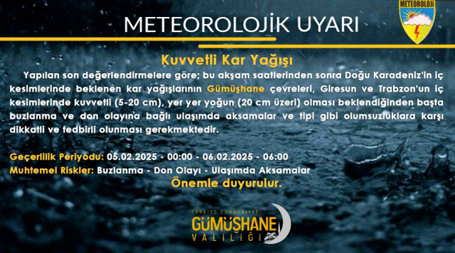 Gümüşhane okullar tatil mi? SON DAKİKA 5 Şubat Çarşamba Gümüşhane'de okul yok mu (Gümüşhane Valiliği Açıklaması – KAR TATİLİ)?