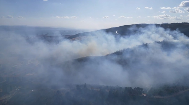 Kocaeli'de söndürülen orman yangını havadan görüntülendi