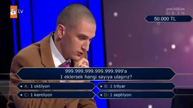 (999.999.999.999.999.999'a 1 eklersek...) Kim Milyoner Olmak İster 5 Ağustos Sorusu Cevabı Nedir? Kim Milyoner Olmak İster 50 Bin TL'lik soru!