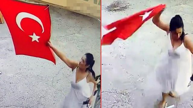 Son dakika haberleri | İş yerine asılı Türk bayrağını koparan kadın, çöpe attı; güvenlik kamerasına yakalandı (2)