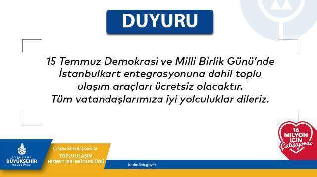 15 Temmuz otobüsler ücretsiz mi? 2021 bugün İETT otobüsler ücretli mi ücretsiz mi olacak?