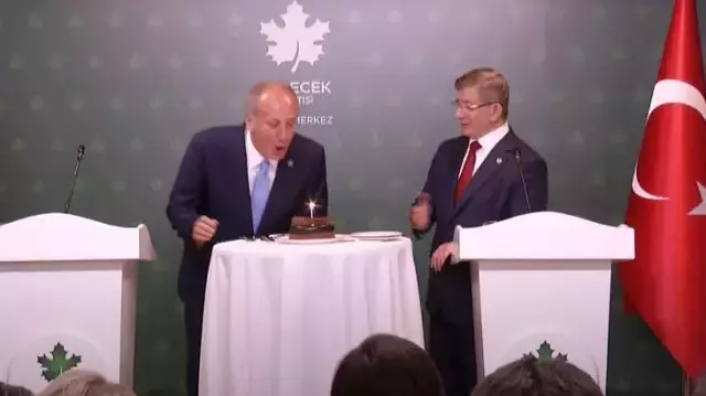 Ortak basın toplantısına damga vuran anlar! Davutoğlu, kameralar önünde İnce'ye pasta kestirdi