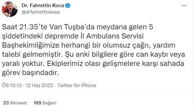 Son Dakika: Van'ın Tuşba ilçesinde 5.0 büyüklüğünde deprem gerçekleşti