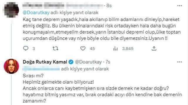 Doğa Rutkay'dan 'İstanbul'da 500 bin insan ölümle burun buruna' diyen Naci Görür'e tepki: Artık yeter