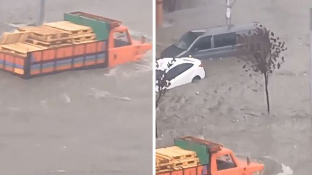İstanbul'da beklenen sağanak başladı! Koca kamyonun sulara gömüldüğü anlar kamerada
