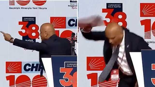 CHP kurultayında gergin anlar! Sinirlenip notlarını fırlatarak kürsüden indi