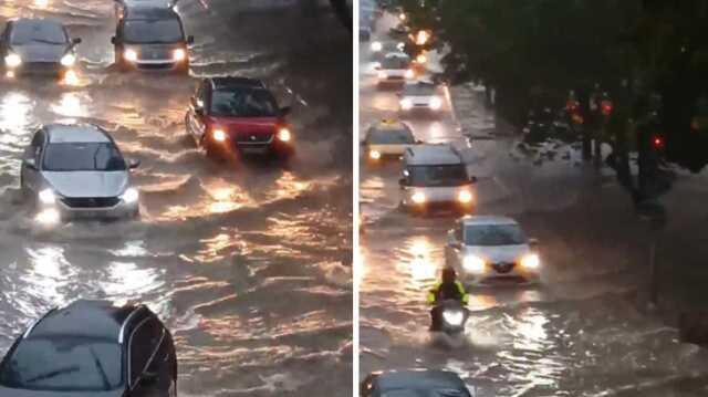 İzmir'de sağanak! Şehrin en popüler semti suyla doldu