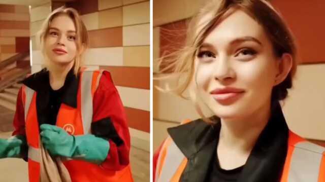 Rusya'da Temizlik Görevlisi Olarak Çalışan Kadın, Güzelliği ile Gündeme Oturdu