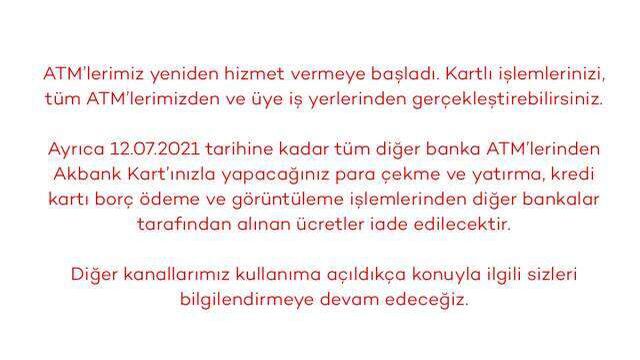 Akbank 'teknik sorunu' kısmen çözdü! ATM'leri yeniden hizmet vermeye başladı