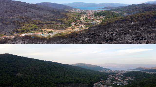 Felaketin boyutu gözler önüne serildi! İşte yangından önce ve sonra Marmaris