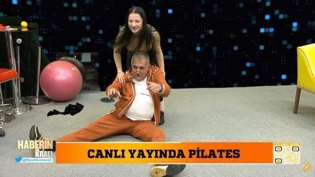 Canlı yayında pilates yapmak isteyen Faik Öztürk, şekilden şekle girdi