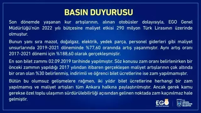 Ankara'da toplu taşıma biletleribe zam geliyor