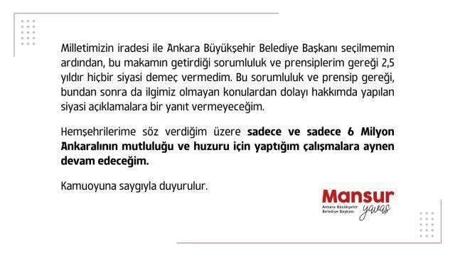 Son Dakika: Mansur Yavaş'tan Bahçeli'nin suçlamalarına ilk tepki: Siyasi açıklamalara yanıt vermeyeceğim