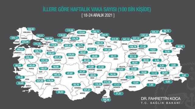 Son Dakika: İllere göre haftalık vaka haritası açıklandı! İlk sırada Kırklareli var
