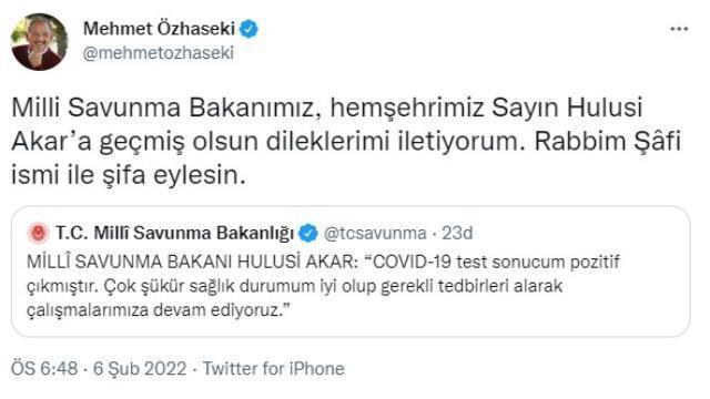 Son Dakika: Milli Savunma Bakanı Hulusi Akar koronavirüse yakalandı