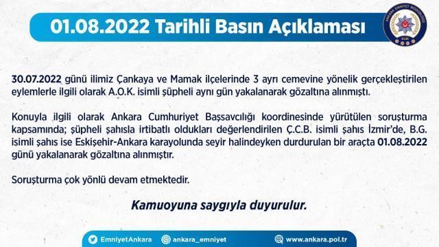 Ankara'daki cemevlerine yönelik saldırılara ilişkin 2 kişi daha gözaltına alındı