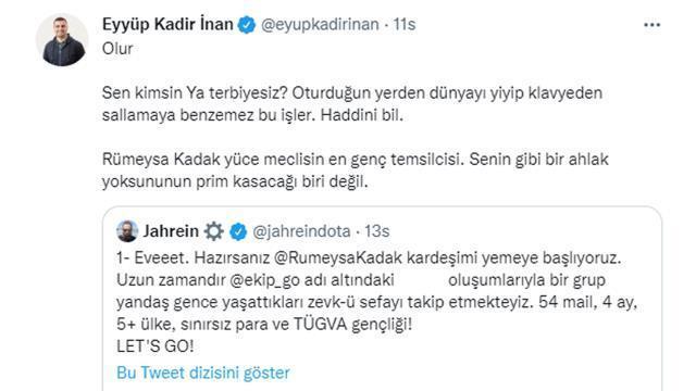 AK Parti Gençlik Kolları Başkanı da tartışmaya dahil oldu! Jahrein, AK Partili Rümeysa Kadak'a tepkiler yağdırdı!