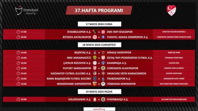 Galatasaray-Fenerbahçe derbisi 19 Mayıs Pazar günü saat 19.00'da oynanacak