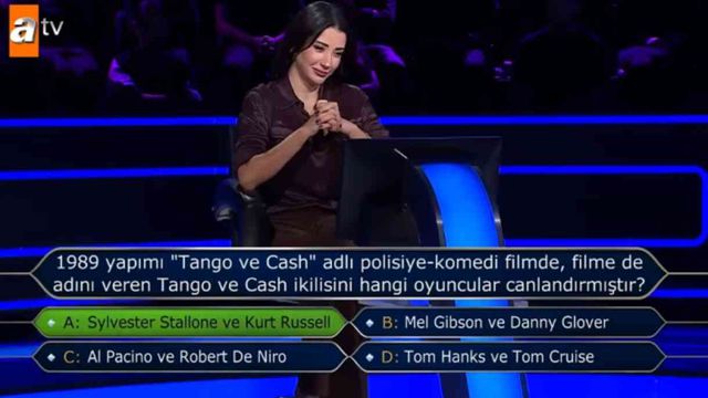 1989 yapımı 'Tango ve Cash' adlı polisiye-komedi filmde, filme de adını veren Tango ve Cash ikilisini hangi oyuncular canlandırmıştır? Kim Milyoner Ol