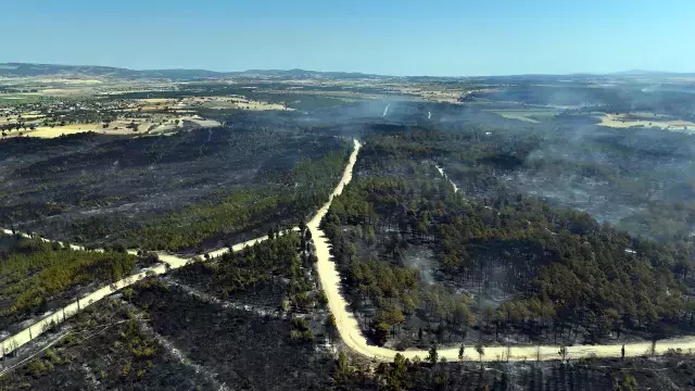 Edirne'deki yangının verdiği hasar dron kamerasında