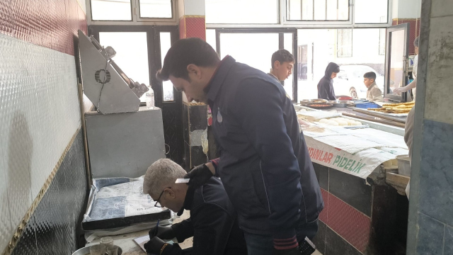 Kedi fırın tezgahın üzerinde fareyle oynadı