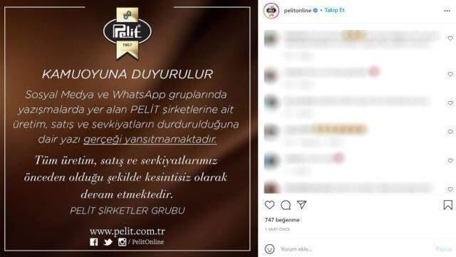 Pelit Şirketler Grubu kurdaki belirsizlik nedeniyle satışlarını durdurduğu iddiasını yalanladı