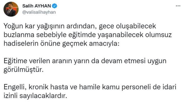 Sivas'ta okullar tatil mi? 20 Ocak Perşembe Sivas'ta yarın okul var mı? Valilik açıkladı!