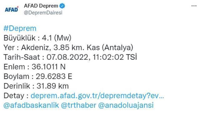 Son Dakika: Antalya'da 4.1 büyüklüğünde deprem! Çevre illerden de hissedildi