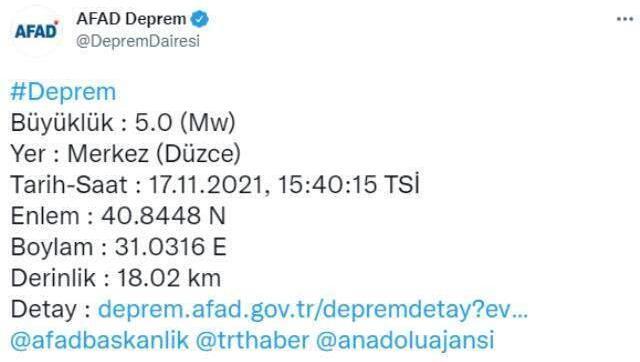 Son Dakika: Düzce'de 5 şiddetinde deprem! Sarsıntı İstanbul'da da hissedildi