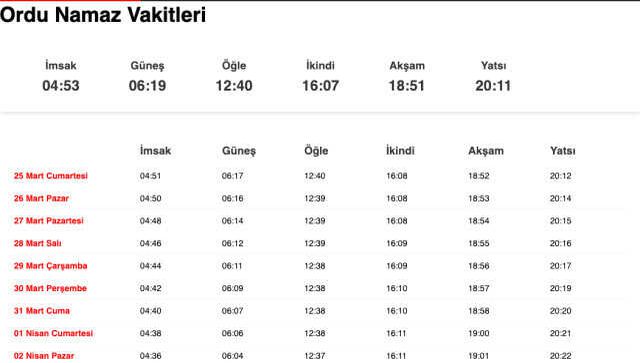 Ordu sahur ne zaman, saat kaçta? 25 Mart Ordu imsak vakti! Ordu sabah ezanı saat kaçta okunuyor?