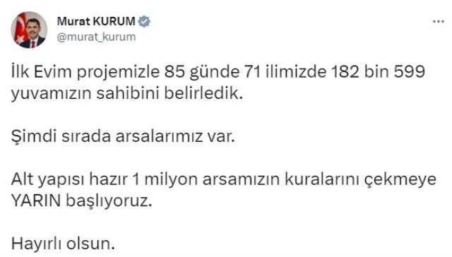 'İlk Evim İlk İş Yerim' projesinde 1 milyon arsanın kuraları yarın başlıyor