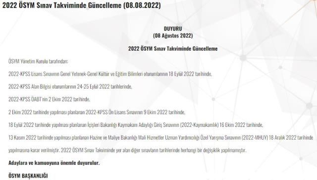 2022 yeni KPSS sınav tarihi! KPSS yeni sınav tarihi ne zaman? 2022 yeni KPSS sınav takvimi belli oldu mu?