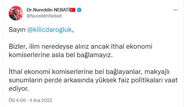 Nebati'den Kılıçdaroğlu'nun göndermesine zehirzemberek yanıt: İthal ekonomi komiserlerine bel bağlamayız