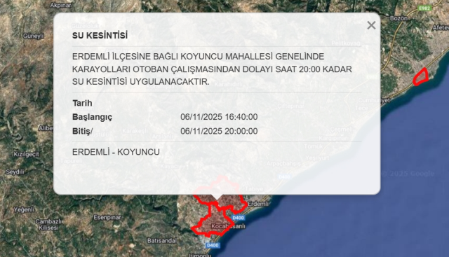 Mersin su kesintisi! 6 Kasım 2025 bugün Mersin'de sular ne zaman gelecek?