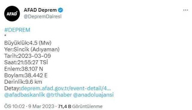 Son Dakika: Adıyaman'daki 4.5'lik depremin ardından Gaziantep de 4.1'le sallandı