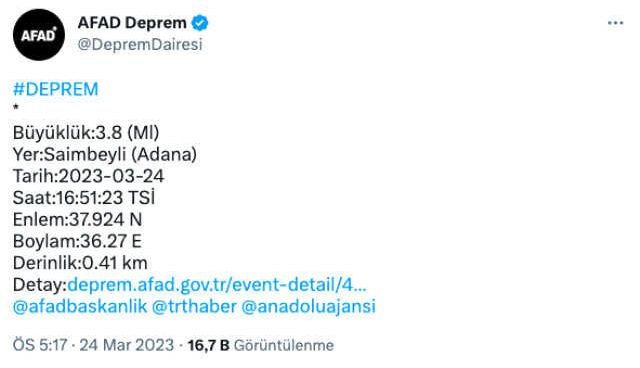 Adana Saimbeyli kaç şiddetinde deprem oldu? SON DAKİKA! Adana deprem mi oldu, şiddeti ne? Adana kaç büyüklüğünde deprem oldu?