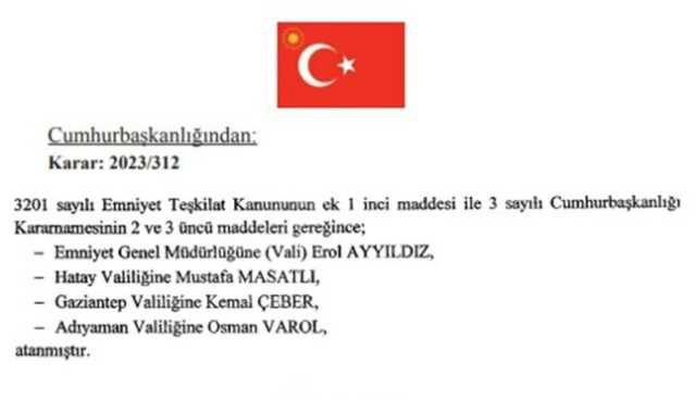 Resmi Gazete valiler kararnamesi 2023! Resmî Gazete bugünün kararları neler? 2724 sayılı Resmi Gazete valiler kararnamesi listesinde kimler var?