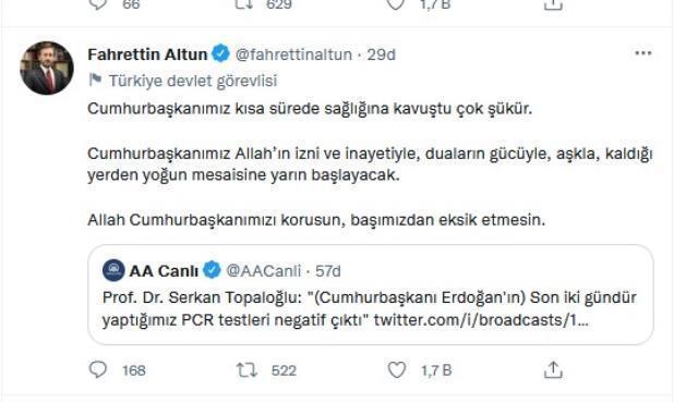 Son Dakika: Cumhurbaşkanı Erdoğan, koronavirüsü atlattı