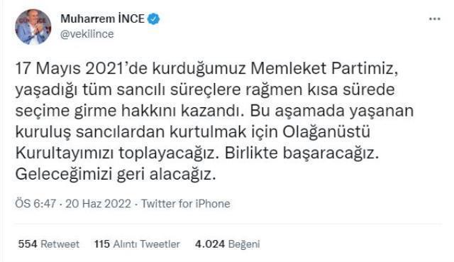 Memleket Partisi'ndeki istifa dalgasının ardından olağanüstü kurultay kararı alındı