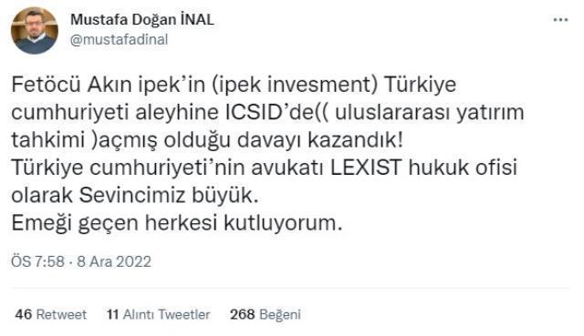 FETÖ'cü Akın İpek, Türkiye'ye karşı açtığı 7 milyar dolarlık tazminat davasını kaybetti