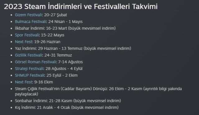 Steam, 2023 yılının indirim tarihlerini açıkladı