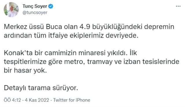 Son dakika: İzmir'de 4.9 büyüklüğünde deprem meydana geldi
